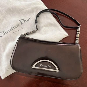 CHRISTIAN DIOR Malice Pearl Shoulder Bag Black Patent Leather Japan Seller Used! - Picture 1 of 14