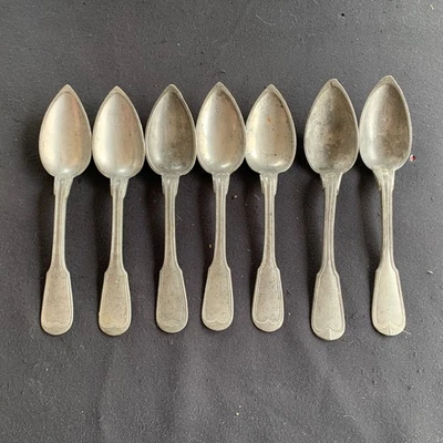 Lot de 7 Cuillères anciennes en étain - XIXe - Signées Bonefoit et Charbonelle - Photo 1/4