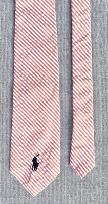 Polo Ralph Lauren Cotton Boys Tie Striped Orange & White Seersucker Logo 3"x48" - Image 1 of 4