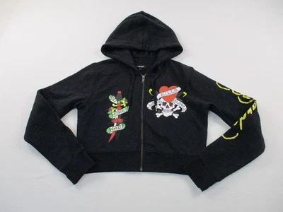 Sudadera con Capucha Ed Hardy Retro Recortada Cremallera Completa Para Mujer Grande Negra No Más Guerra Foto 1 de 4