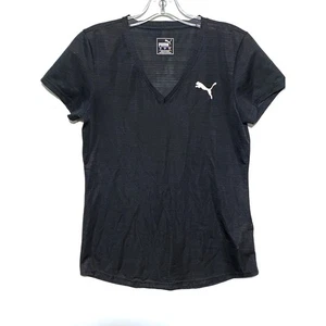 Puma Logo Black V Neck Shirt Womens S Athletic Athleisure Sporty Casual Active - Picture 1 of 7