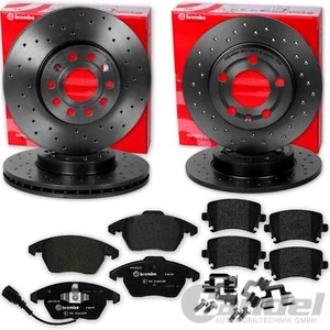 PERFOROWANE TARCZE HAMULCOWE BREMBO + KLOCKI PRZÓD + TYŁ do VW GOLF 5 6 AUDI A3 LEON - Zdjęcie 1 z 7