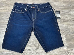 Pantaloncini True Religion Ricky Big T Flap blu lavaggio scuro denim uomo nuovi con etichette taglia 32 - Foto 1 di 8