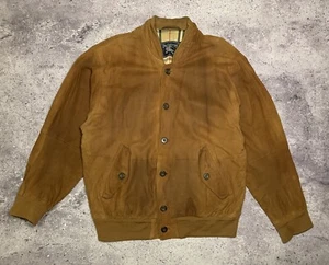 Burberrys Vintage Mens Leather Suede Brown Button Down Nova Check Bomber Jacket - Picture 1 of 24