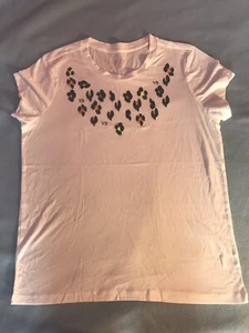 New Victorias Secret T-Shirt White w Animal Print Sequins Size Medium - Picture 1 of 3