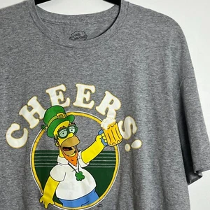 Homer Simpson Cheers T-Shirt Mens 2XL St Patty's Day Theme Cotton Blend Gray Tee - Picture 1 of 4