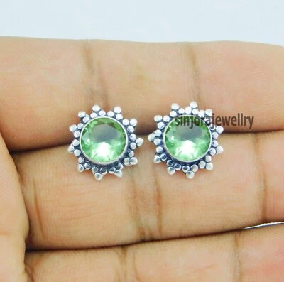 Aretes de plata de ley 925 con piedras preciosas de amatista verde Foto 1 de 4