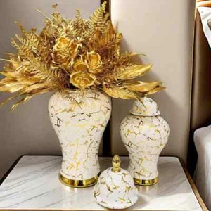 Jarrón de jengibre de cerámica blanca grande de lujo, maceta y almacenamiento con tapa - Imagen 1 de 8