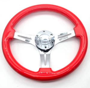 14" Billet Universal Polished Red Vinyl Steering Wheel Ford Chevy Muscle - Picture 1 of 3