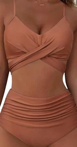 Women's Wrap Bikini Set Push Up High Waisted 2 Piece Swimsuit MEDIUM Brown - Picture 1 of 2