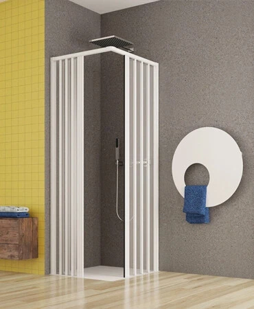 Box Doccia in PVC 2 Lati Apertura Centrale Angolare a Soffietto Senza Guide Infe - Immagine 1 di 1