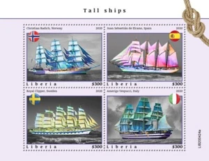 Liberia - Barcos altos y banderas 2020 - Hoja de 4 sellos - LIB200424a - Imagen 1 de 1
