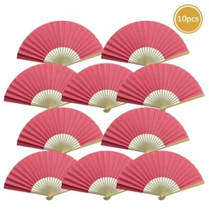 9" Fuchsia / Hot Pink Paper Hand Fans for Weddings Premium Paper Stock (10 Pack) - Picture 1 of 3