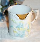 Vtg FRENCH Majolica *Fuchsia+Forget me Not+Willow* GOLD trim Small DEMITASSE CUP