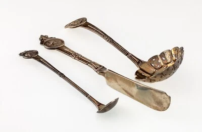 Lote de 3 piezas para servir medallón de plata esterlina Gorham para Shreve ¡Raras! Foto 1 de 4