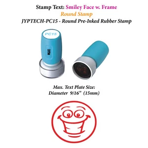 Smiley Gesicht m. Rahmen - PC15 vorgefärbter Gummistempel Lehrer (rote Tinte) - Bild 1 von 2
