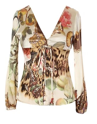 ¡OFERTA! $4500 Vint. DECLARACIÓN! Blusa de seda ROBERTO CAVALLII Italia talla M 42-44 Foto 1 de 4