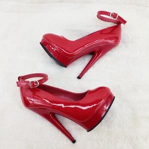 Sultry 686 Red Patent 6" High Heels Platform Pumps W Strap In House - Picture 1 of 8