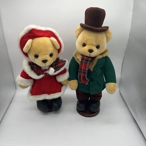 VINTAGE 1992 PLUSH CHRISTMAS BEARS SHILLA CLASSY DRESSED Male & Female on stands - Picture 1 of 12