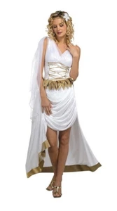 Roman Goddess Venus Costume 2 Pc White Velour & Gold High / Low Gown & Headpiece - Picture 1 of 1