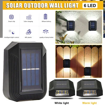 Solar Wall Light 6 LED Up & Down Patio Deck Fence Lamp Waterproof Garden Outdoor - Image 1 of 4