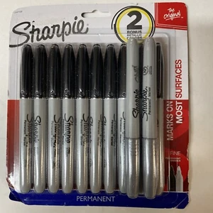 Sharpie 12pk Permanent Markers FineTip 10 Black + 2 Silver - Picture 1 of 4