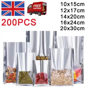 200x Heat Seal Mylar Foil Aluminium Bag Vacuum Seal Storage Food Grade Packaging - Picture 1 of 7