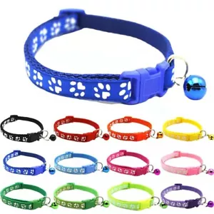 Paw Print Adjustable Nylon webbing Pet Cat Collar Small Dog Collars With Bell - Picture 1 of 5