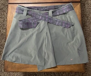 Nike Dri-Fit Golf Skort Skirt Plaid Purple Green Wrap Tie Sash Women’s 10 Medium - Picture 1 of 17