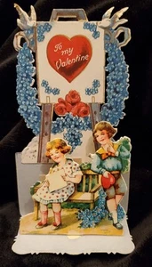 Tarjeta de San Valentín 3D troquelada vintage de 1920 ama saludo antigua ALEMANIA - Imagen 1 de 6