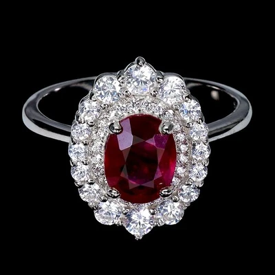 925 Sterling Silver Ring Oval Ruby 8x6mm Natural Gemstone Jewelry Size 7 - Image 1 of 4