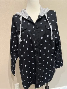 Nightmare Before Christmas Jack Skellington FLEECE Button Down Hooded Shirt Sz L - Picture 1 of 4