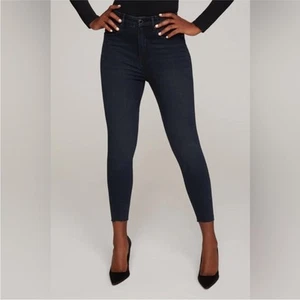 NWT Good American Good Waist Crop Raw hem Jeans Dark Wash Blue631 Size 0 / 25 - Picture 1 of 16