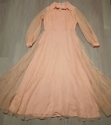 Maxi Camisa Sorbete Naranja Superposición Transparente Años 70 Dama de honor Vestido ILGWU L Foto 1 de 4