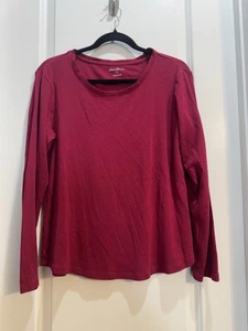 T-shirt Eddie Bauer bordeaux manica lunga grande girocollo ascella ad ascella 21" - Foto 1 di 7