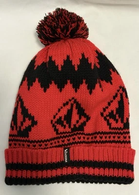 Volcom Stone Jacquard Pom Beanie Red - Image 1 of 3