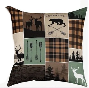 Bear Moose Stag Deer Elk Rustic Lodge Cabin Hunting Throw Pillow Cover Man Cave - Picture 1 of 3