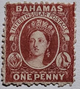 BAHAMAS 1863 1d Carmine-lake CC REVERSED p12.5 No Gum (€160 with Gum). SG21x - Picture 1 of 3