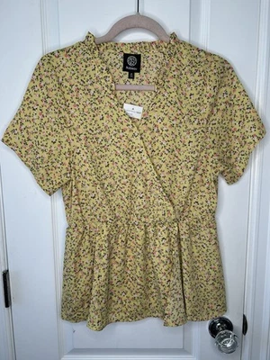 Blusa Bobeau Floral Feminina Tamanho Médio Amarela Peplum Cintura Decote Babado Nova Com Etiqueta - Imagem 1 de 4