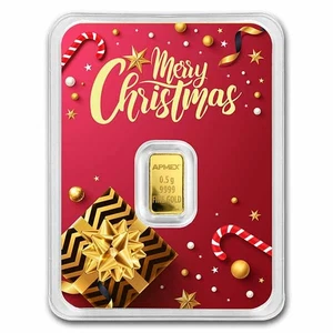 1/2 gram Gold Bar - APMEX (w/Elegant Christmas Card, In TEP) - Picture 1 of 5