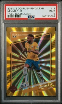 PSA 9 SOCCER PANINI NEYMAR JR. #18 BRAZIL 2022 HOLO GOLD LASER MINT 121 - Image 1 of 2