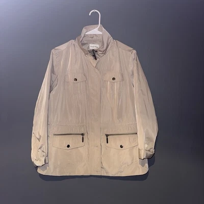 Chaqueta impermeable Studio Works beige forrada cremallera/broches a presión ¡Bonita! Talla PXL Foto 1 de 4