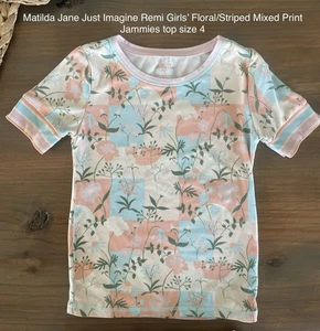 Matilda Jane Just Imagine Remi B Floral Stripped Mixed Print Shirt Pajamas Sz 4 - Picture 1 of 2
