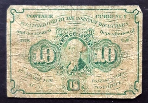 1862 Civil War PC6 POSTAGE CURRENCY Fractional 10 Cent Note ~ Used CV $85 - Picture 1 of 2