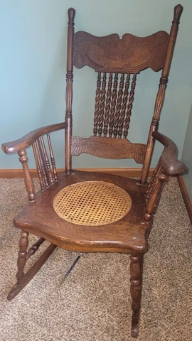 Antique Spindle Carved Pressed Back Cane Seat Rocking Chair Cover