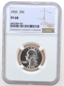 1955 Proof Washington Silver Quarter NGC Certified PF 68 - Picture 1 of 2