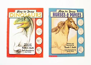 2 Books How to Draw... by Frank C. Smith ~ Dinosaurs , Horses and Ponies - Picture 1 of 10