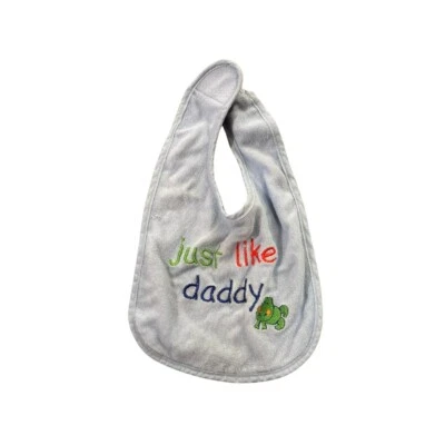 Infant Bib Light Blue "Just Like Daddy" Embroidered Frog Terry Cloth — 第 1/2 张图片