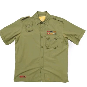 LRG Lifted Research Group Shirt Mens Large Button Up Army Green Hustle And Grow - Picture 1 of 21
