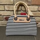 charles jourdan wanda3 handbag satchel black white stripe Leather Nwt